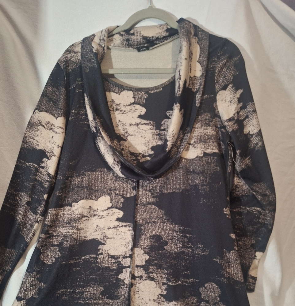Women's Cowl Neck Sweater - Black and Cream